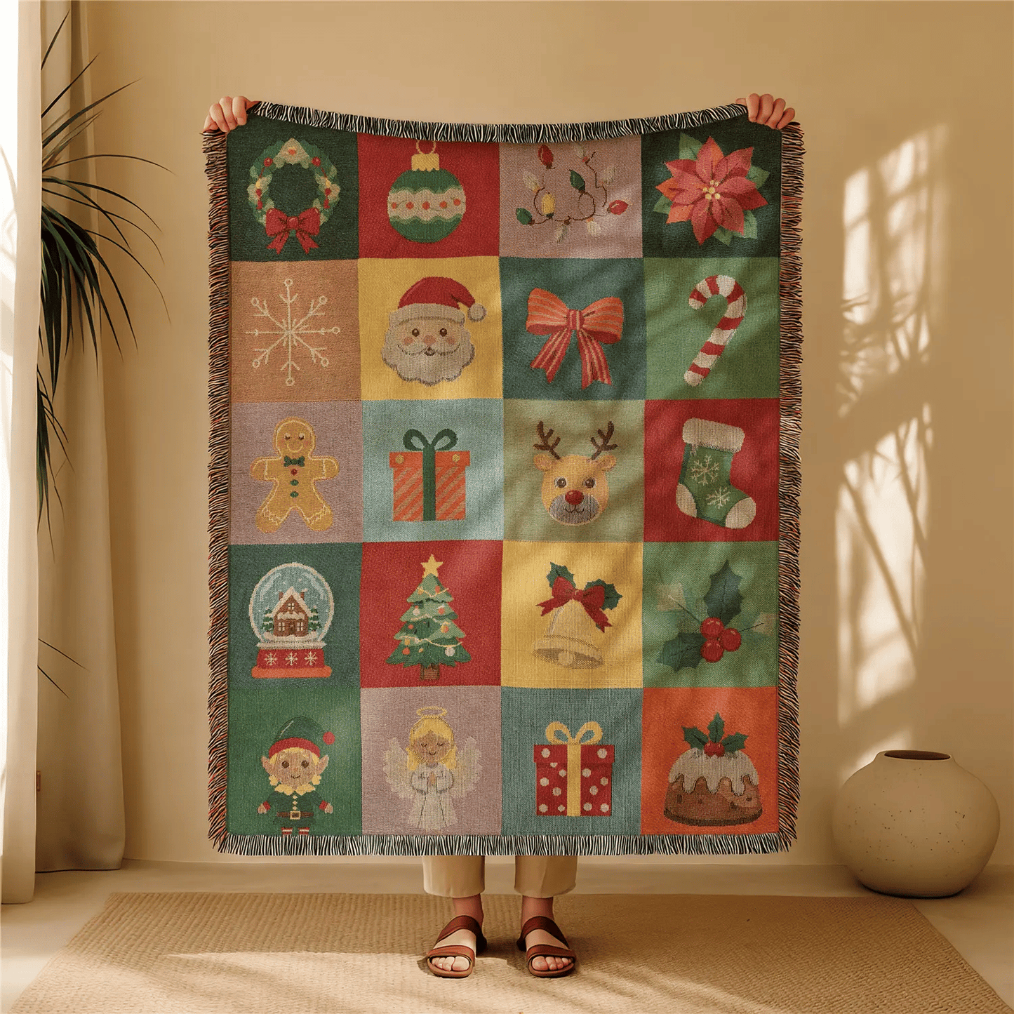 🎃✨Halloween Patchwork Woven Throw Blanket with Tassels