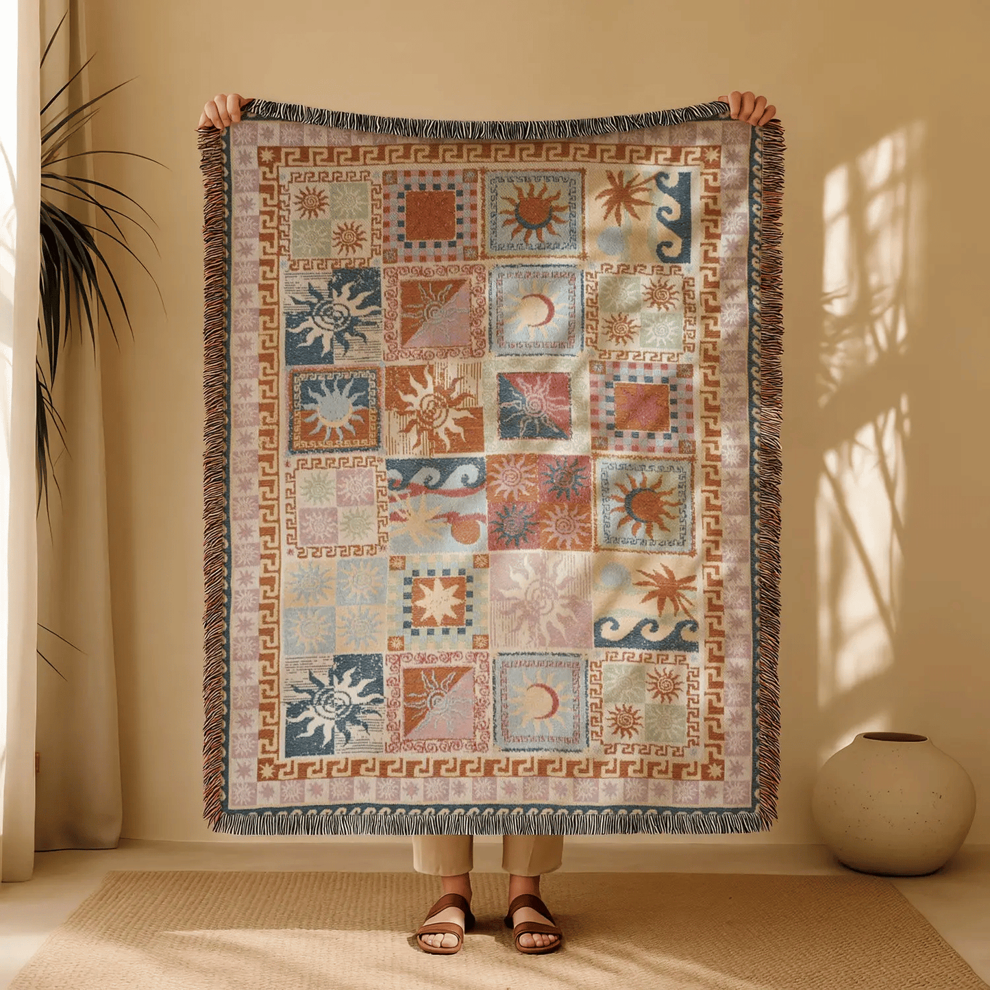 🎃✨Halloween Patchwork Woven Throw Blanket with Tassels
