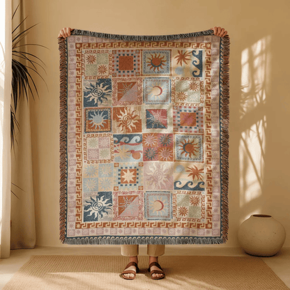 🎃✨Halloween Patchwork Woven Throw Blanket with Tassels