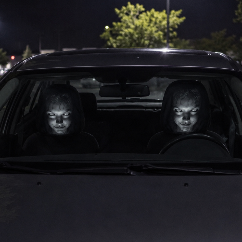 Scary Horror Face Car Headrest Cover - Spooky Halloween Car Accessory
